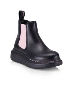 Alexander McQueen Little Girl's & Girl's Leather Lug Sole Boots For Kids White Black -Alexander McQueen Elegant store unnamed file 3598