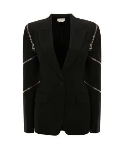 Alexander McQueen Zip-Embellished Wool Blazer