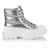 Alexander McQueen Puffer Tread Slick Metallic Leather Ankle Boots