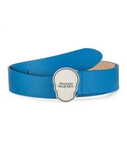 Alexander McQueen Skull Tag Leather Belt For Men Lake Blue -Alexander McQueen Elegant store unnamed file 3654