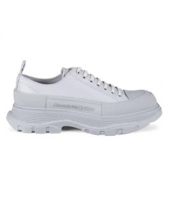 Alexander McQueen Tread Slick Leather Low-Top Sneakers For Men Lake Blue