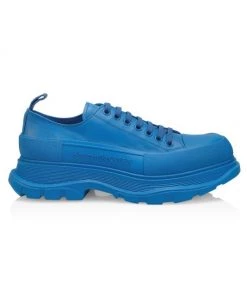 Alexander McQueen Tread Slick Leather Low-Top Sneakers For Men Lake Blue -Alexander McQueen Elegant store unnamed file 3683