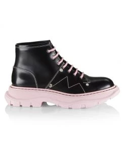 Alexander McQueen Hybrid Leather Lace-Up Boots