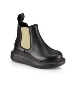 Alexander McQueen Little Girl's & Girl's Leather Chelsea Oversize Boots For Kids Black Gold -Alexander McQueen Elegant store unnamed file 3765