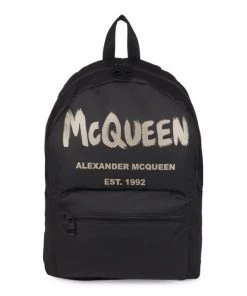 Alexander McQueen Elegant store 31 Alexander McQueen Metropolitan Graffiti Logo Backpack For Men Black Multi