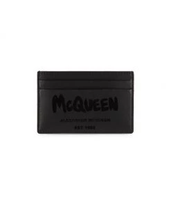 Alexander McQueen Grafitti Logo Leather Card Holder For Men