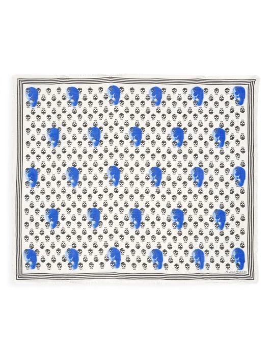 Alexander McQueen Spray-Paint Skull Biker Scarf For Men Beige Red 2 Alexander McQueen Spray-Paint Skull Biker Scarf For Men Beige Red - Image 2