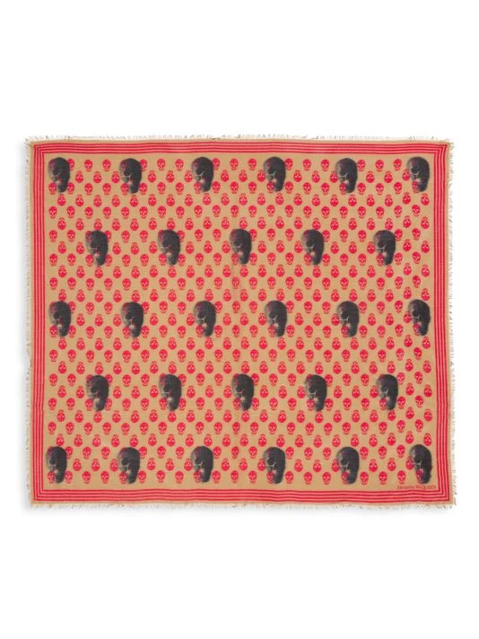 Alexander McQueen Spray-Paint Skull Biker Scarf For Men Beige Red 3 Alexander McQueen Spray-Paint Skull Biker Scarf For Men Beige Red - Image 3