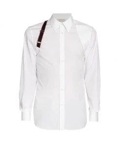 Alexander McQueen Logo Tape Harness Stretch-Cotton Shirt For Men