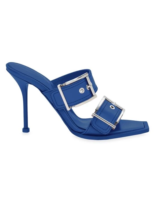 Alexander McQueen Buckle Leather Mules Electric Blue 2 Alexander McQueen Buckle Leather Mules Electric Blue - Image 2
