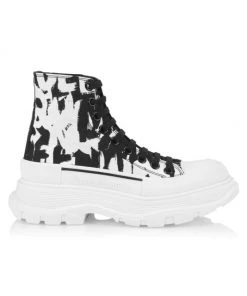 Alexander McQueen Tread Slick Graffiti Logo Ankle Boots