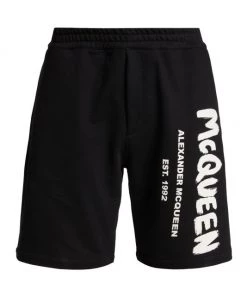 Alexander McQueen Graffiti Logo Cotton Shorts For Men Ecru -Alexander McQueen Elegant store unnamed file 729