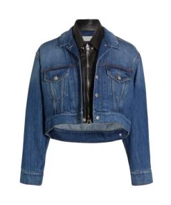 Alexander McQueen Layered Denim & Lamb Leather Jacket