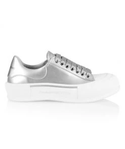 Alexander McQueen Plimsol Metallic Leather Low-Top Sneakers