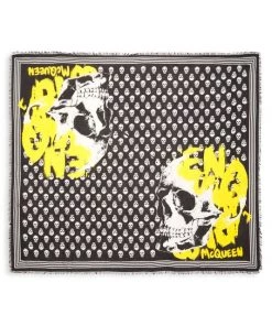 Alexander McQueen Biker Graffiti Skull Scarf For Men Black Yellow -Alexander McQueen Elegant store unnamed file 785