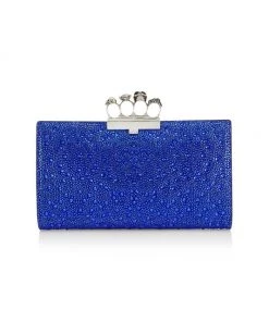 Alexander McQueen Skull Four-Ring Crystal-Embellished Leather Pouch