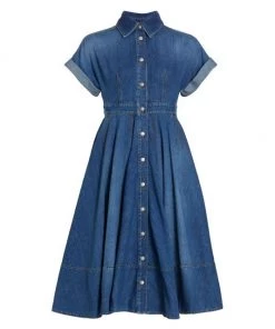 Alexander McQueen Pleated Denim Shirtdress