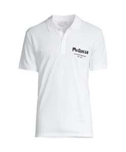Alexander McQueen Embroidered Graffiti Polo For Men White