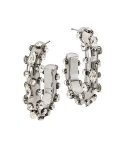 Alexander McQueen Silvertone & Crystal Oval Hoop Earrings