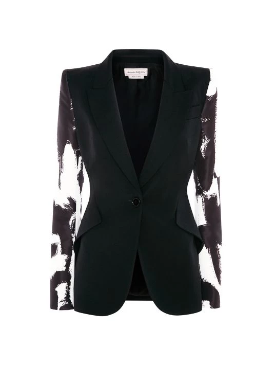 Alexander McQueen Single-Breasted Graffiti-Sleeve Blazer 1 Alexander McQueen Single-Breasted Graffiti-Sleeve Blazer