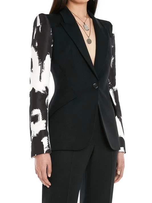 Alexander McQueen Single-Breasted Graffiti-Sleeve Blazer 4 Alexander McQueen Single-Breasted Graffiti-Sleeve Blazer - Image 4