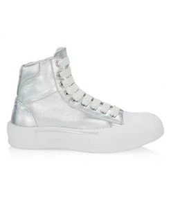 Alexander McQueen Deck Plimsoll Metallic High-Top Sneakers For Men