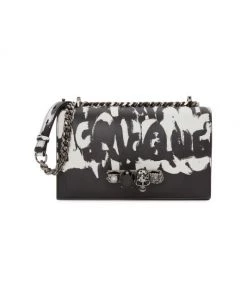 Alexander McQueen Four-Ring Graffiti Leather Shoulder Bag