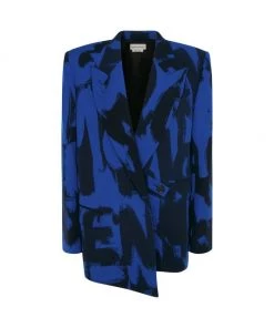 Alexander McQueen Asymmetric Graffiti-Logo Wrap Blazer