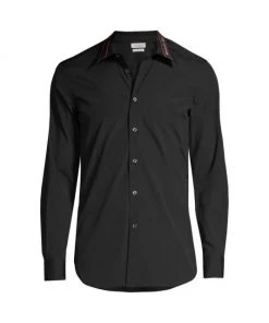 Alexander McQueen Logo Tape Collar Button-Down Shirt For Men Black -Alexander McQueen Elegant store unnamed file 92