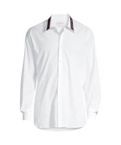 Alexander McQueen Logo Tape Collar Button-Down Shirt For Men Black -Alexander McQueen Elegant store unnamed file 93