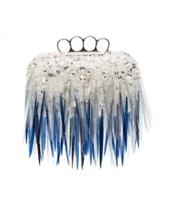 Alexander McQueen Four-Ring Feathered Box Clutch