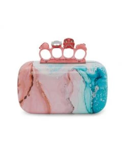 Alexander McQueen Skull Four-Ring Marbled Box Clutch