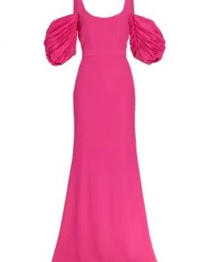 Alexander McQueen Draped Puff-Sleeve Gown Black