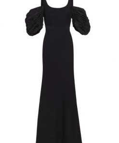 Alexander McQueen Draped Puff-Sleeve Gown Black -Alexander McQueen Elegant store unnamed file 979